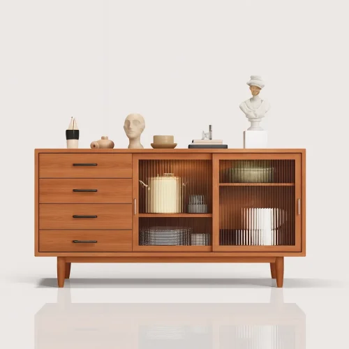 Mid Century Accent Cabinet With Glass Doors