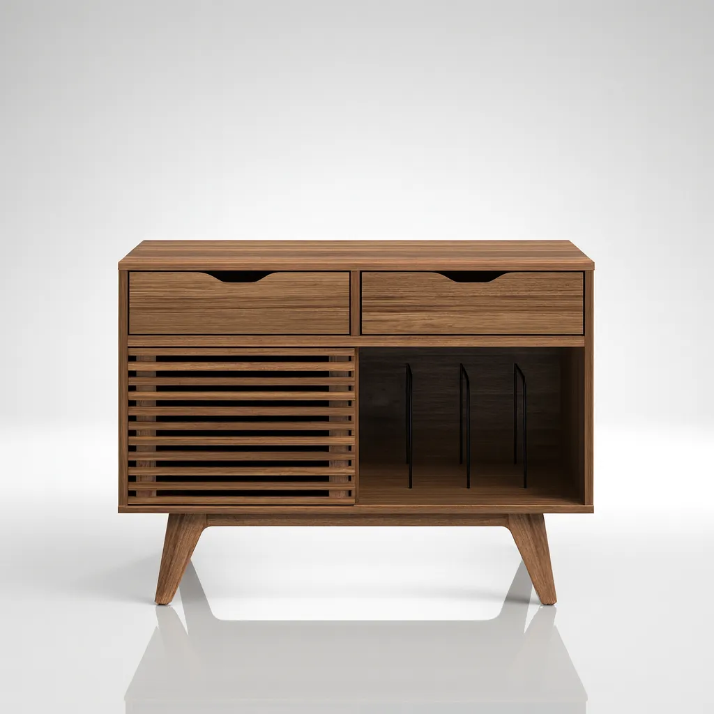 Mid Century Storage Cabinet With Drawers And Door