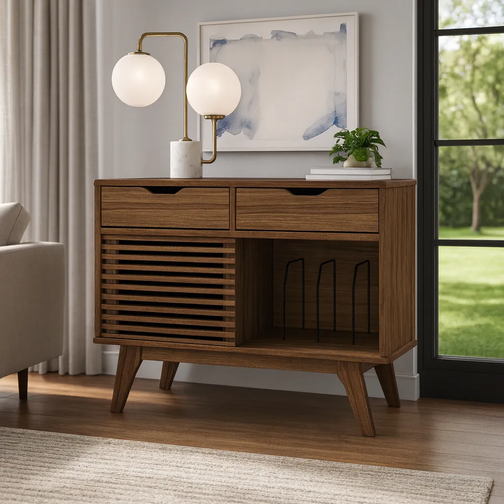 Mid Century Storage Cabinet With Drawers And Door - Image 3