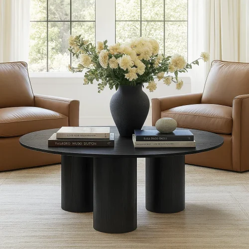Alternative view of Modern Round Coffee Table With Cylindrical Legs