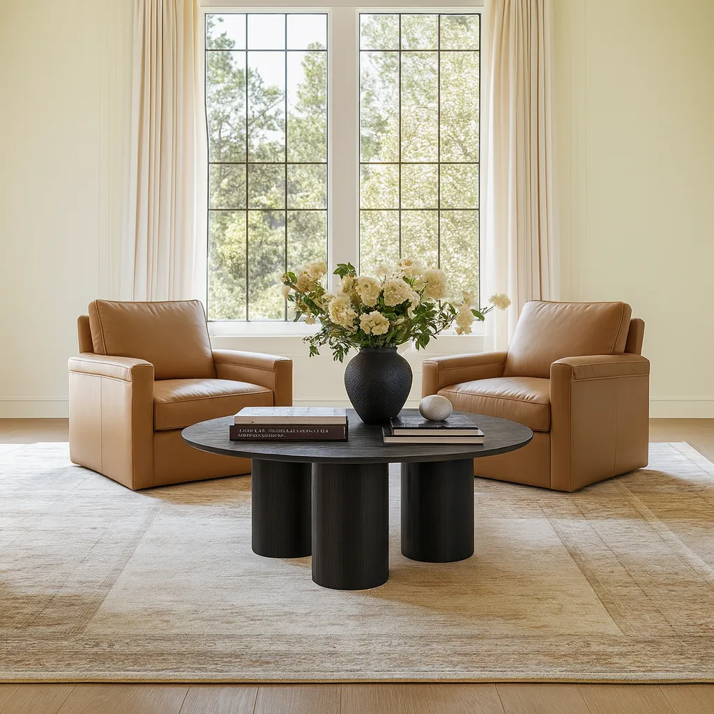 Modern Round Coffee Table With Cylindrical Legs - Image 3
