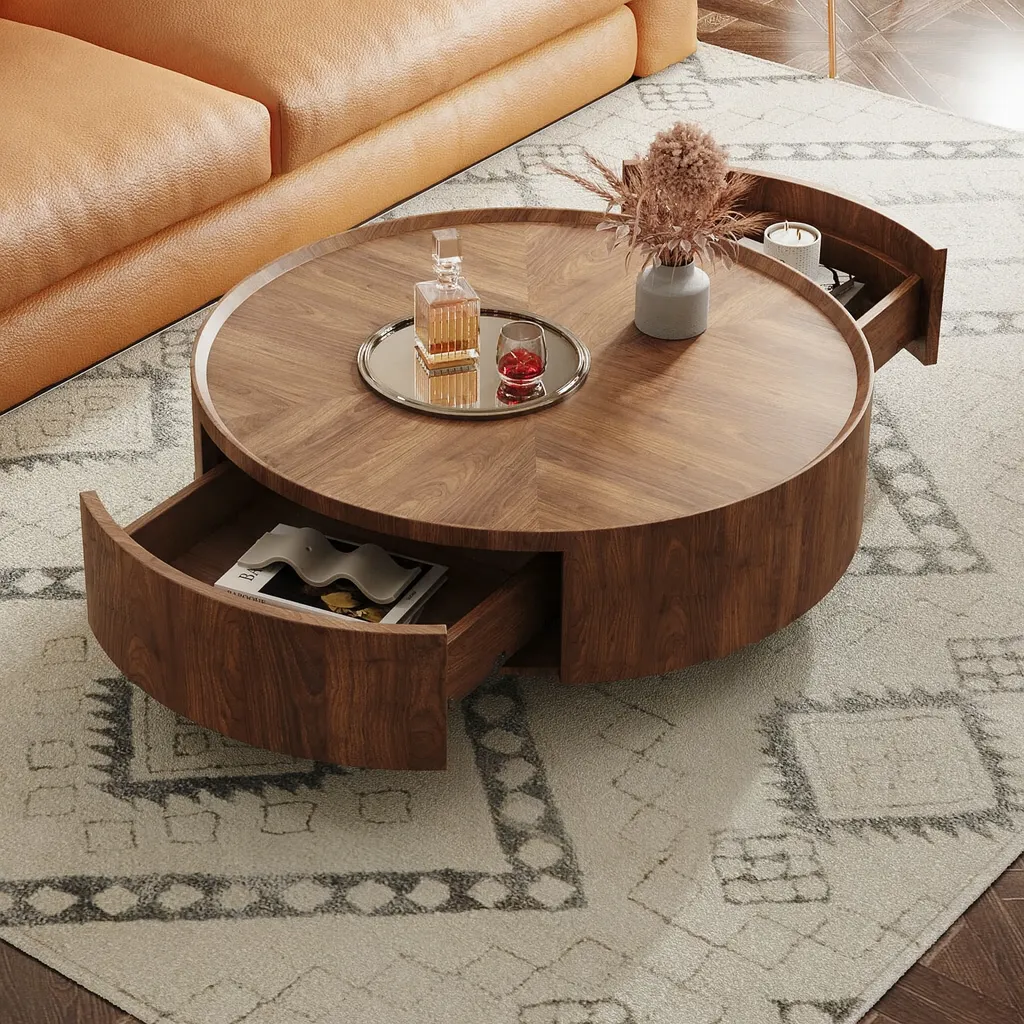 Modern Round Coffee Table With Storage - Image 4
