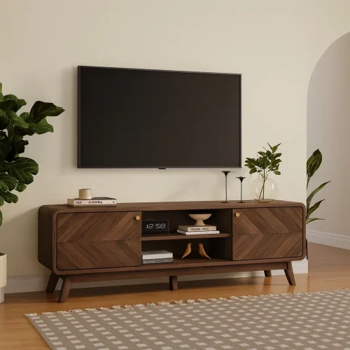 Alternative view of Modern TV Stand With Chevron Pattern Doors