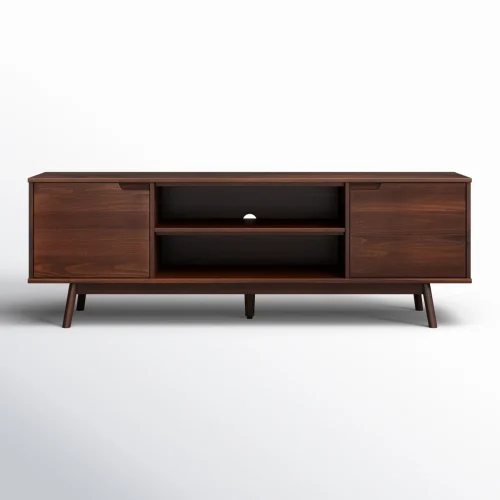 Modern TV Stand With Dual Cabinets And Open Shelf