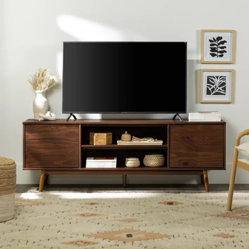 Alternative view of Modern TV Stand With Dual Cabinets And Open Shelf