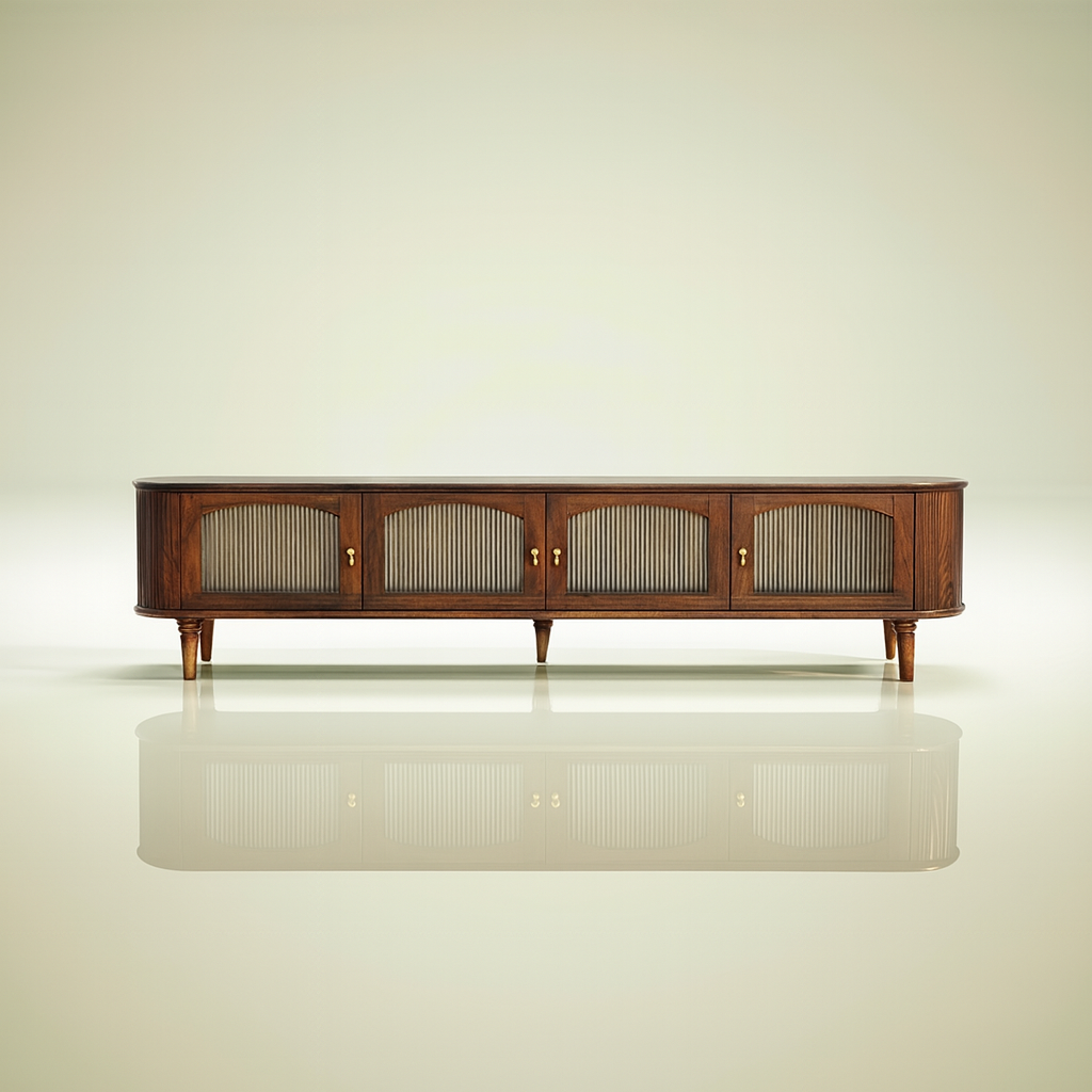 Modern TV Stand With Four Glass Doors