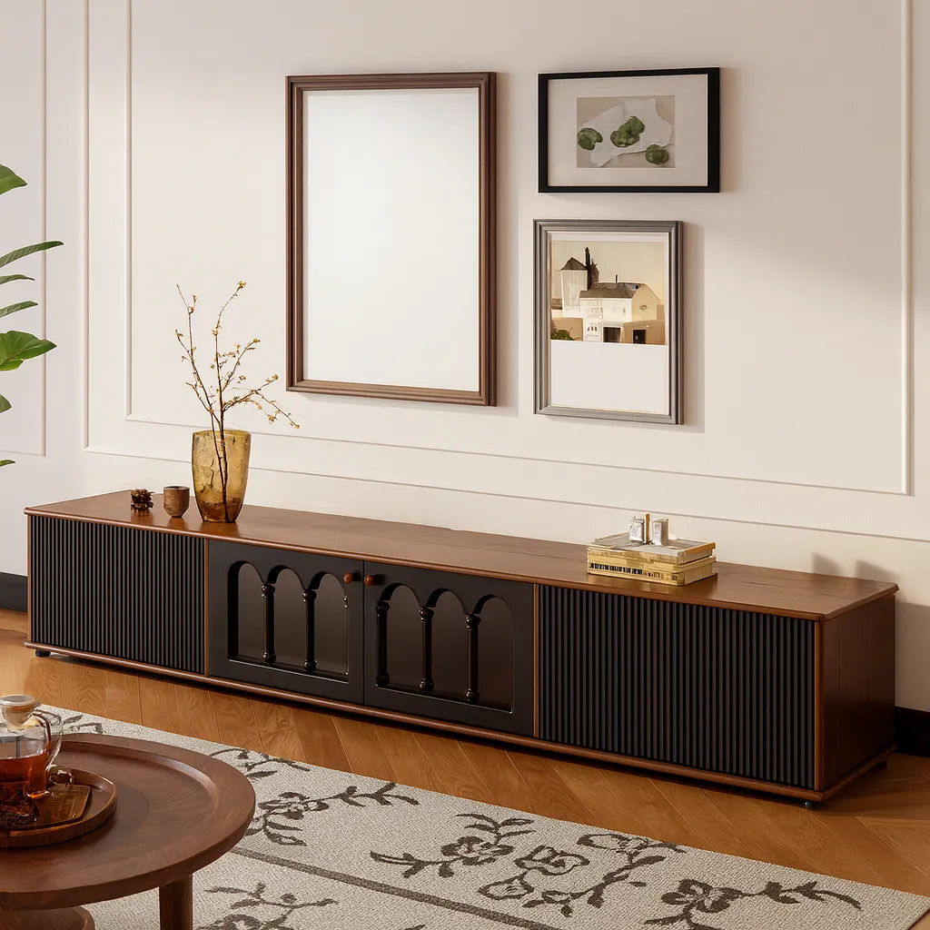 Modern TV Stand With Sliding Doors And Storage - Image 2