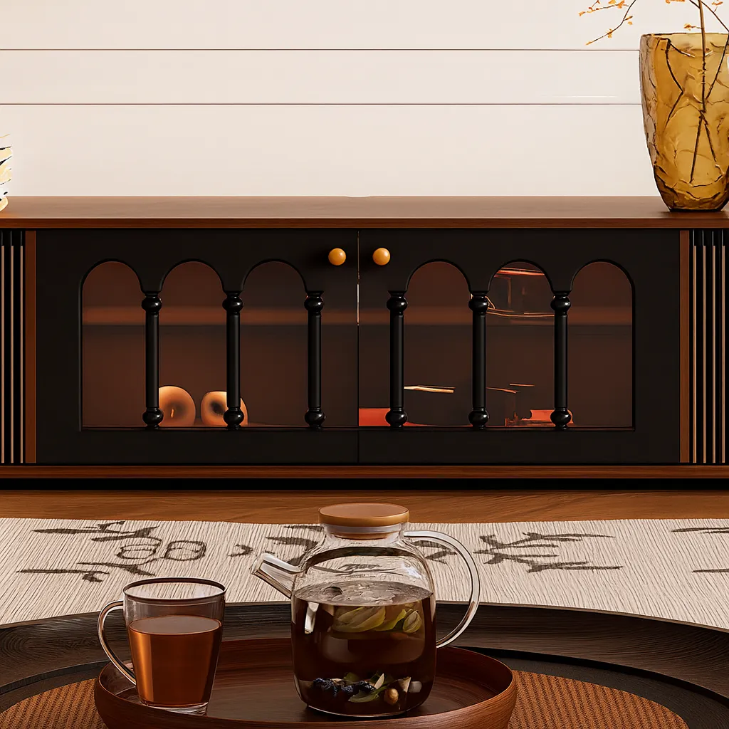 Modern TV Stand With Sliding Doors And Storage - Image 3