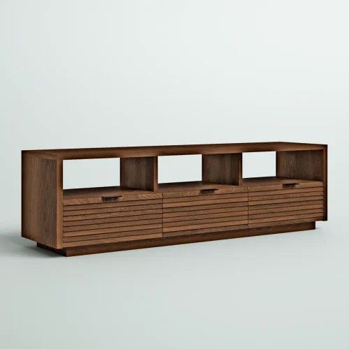 Modern TV Stand With Open Storage And Slatted Drawers