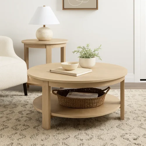 Alternative view of Round Coffee Table With Shelf For Living Room