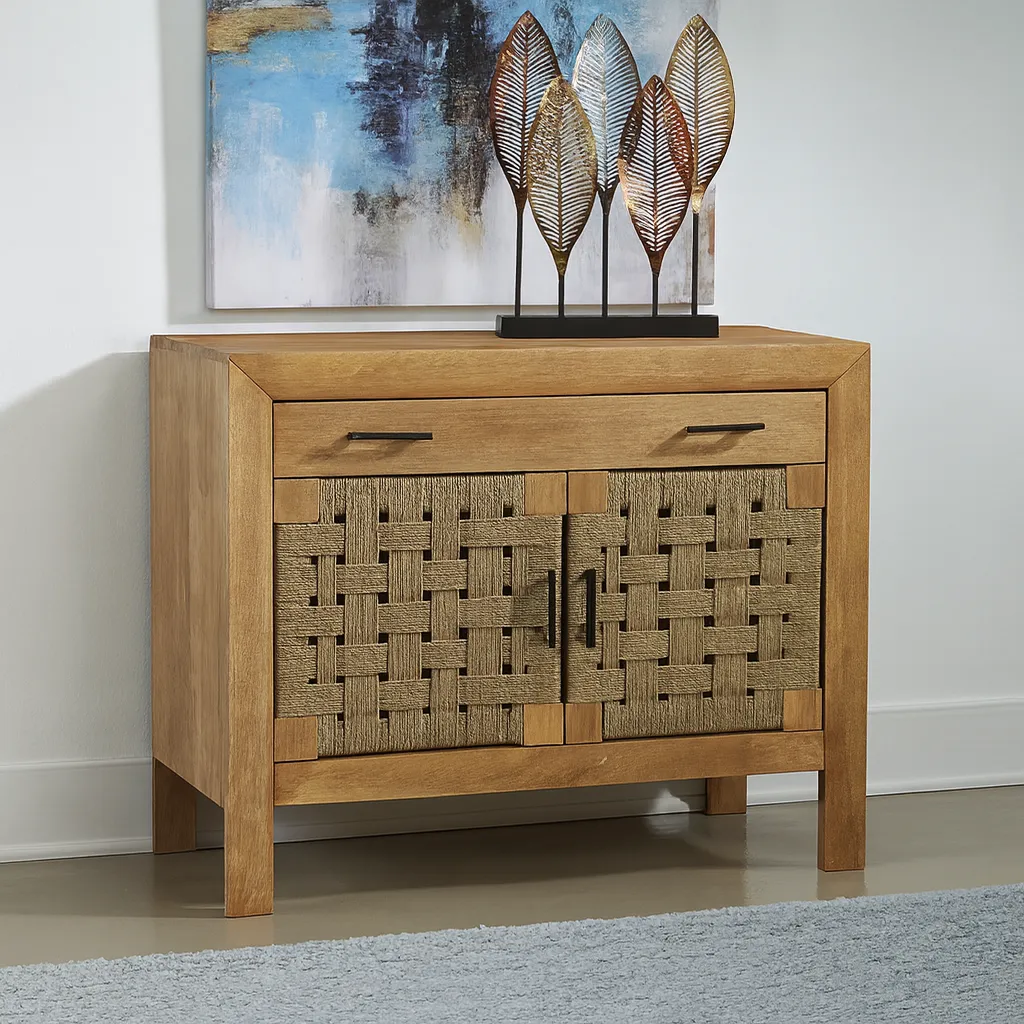 Rustic Accent Cabinet With Woven Doors - Image 2