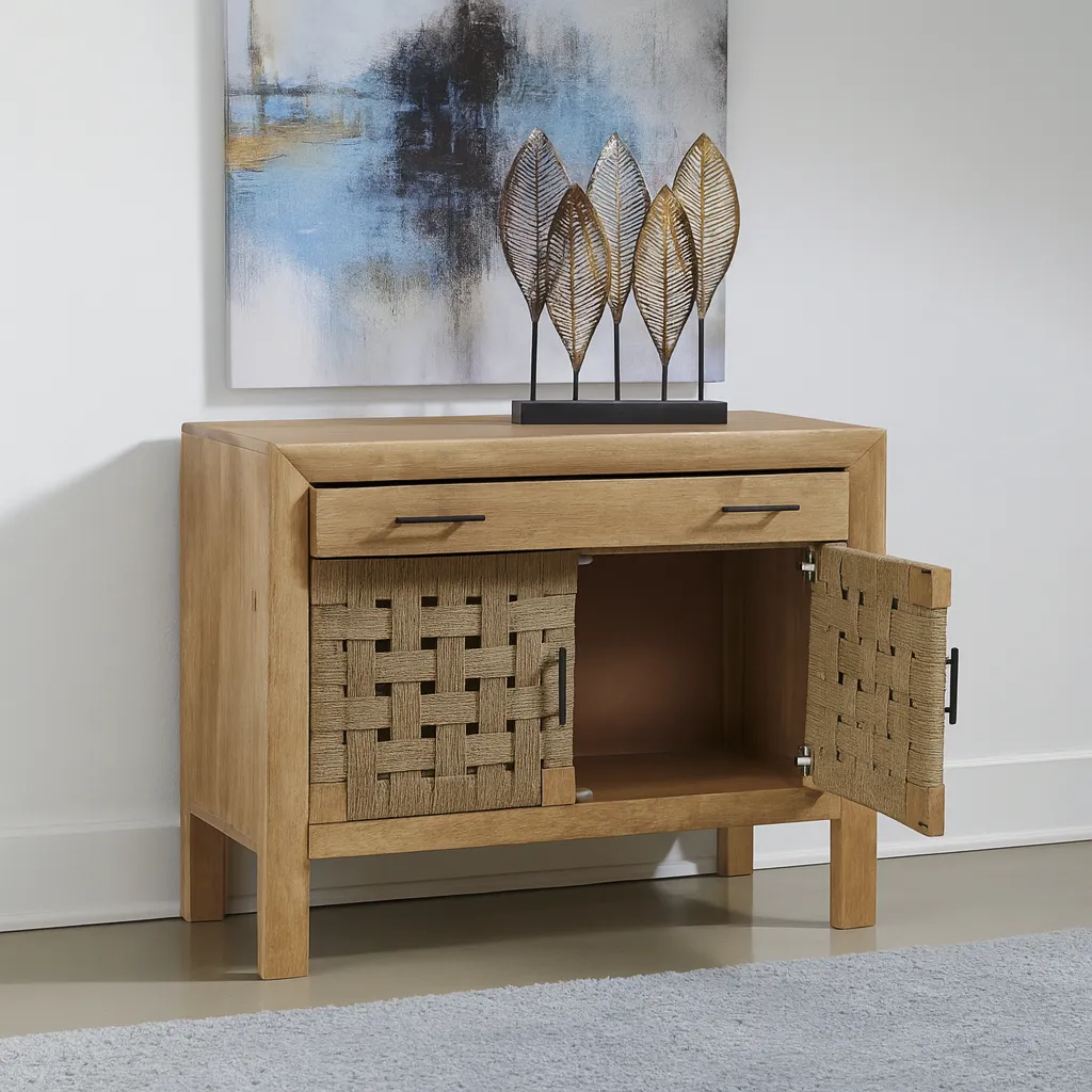 Rustic Accent Cabinet With Woven Doors - Image 3