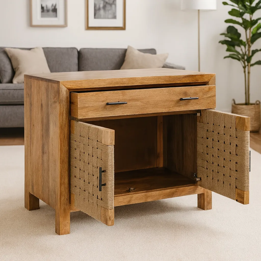 Rustic Accent Cabinet With Woven Doors - Image 4