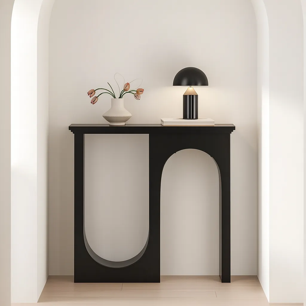 Scandinavian Console Table With Geometric Base - Image 4